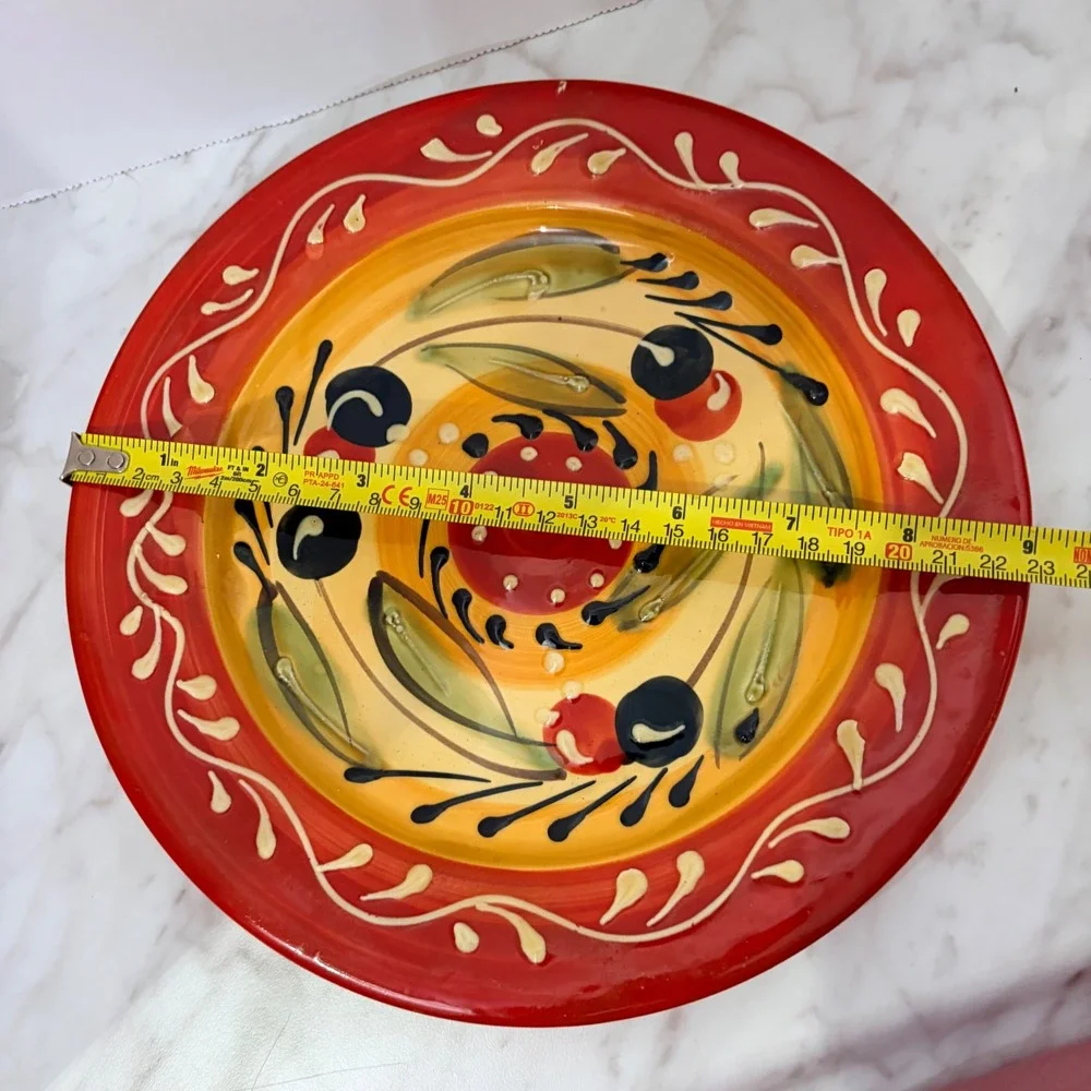 Pier 1 Imports Olive Salad Plate Hand Painted‎ Ceramic Spain Red Yellow 8.5 Inch